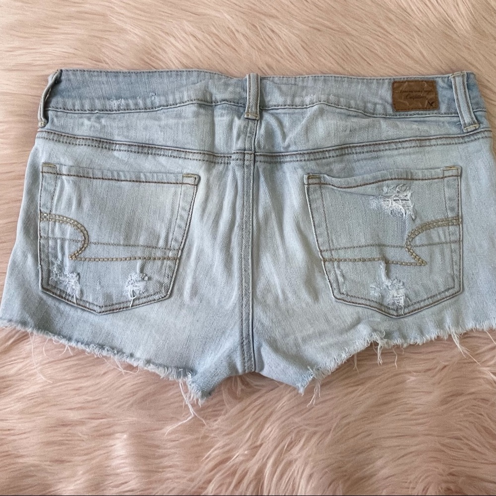 American Eagle Stretch Jean Shortie Shorts Denim Concert 10 ripped sexy - Picture 5 of 8